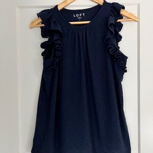 LOFT Navy Blue Ruffle Tank